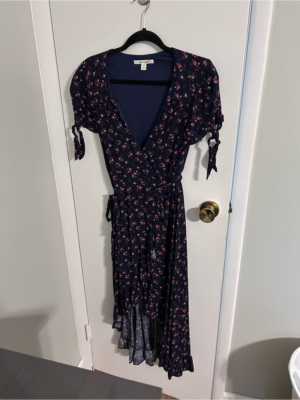 miami Navy Floral Wrap High-Low Dress